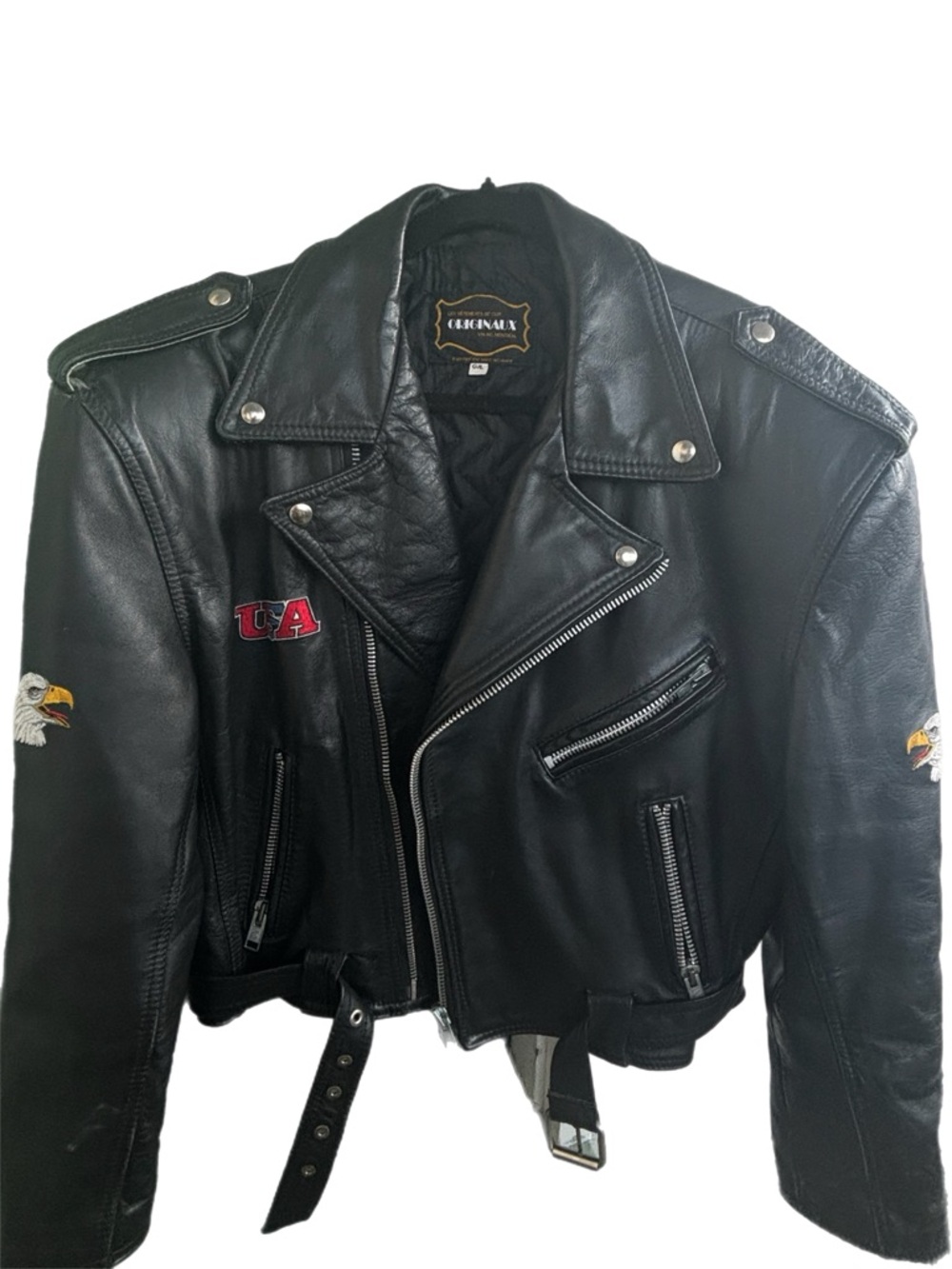 USA BLACK LEATHER BIKER JACKET